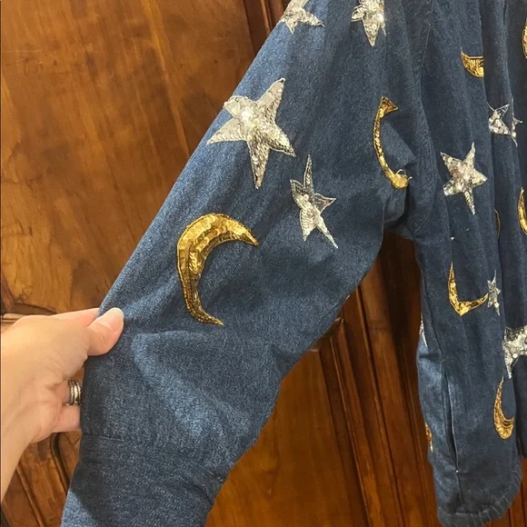 Vintage 1980’s Modi Denim Jacket with Gold Moons and Silver Stars - Picture 4 of 12